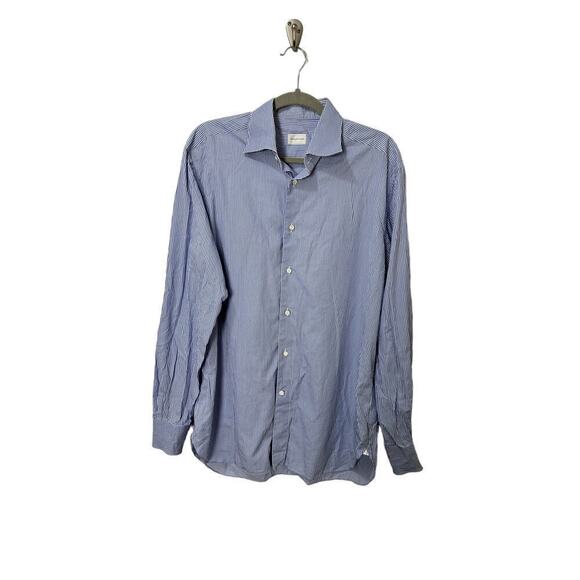 Ermenegildo Zegna Men’s Sz 42/16.5 R Dress Button Down Shirt Blue White Stripped - Picture 1 of 8